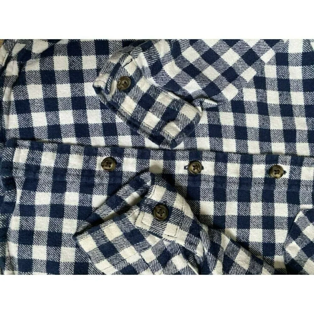 Navy Check Button Up Long Sleeve Shirt